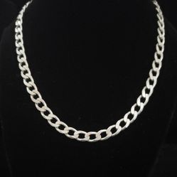 17.75" x 7.8mm Solid Sterling Silver Cuban Necklace w Lobster Clasp Italy, MINT!