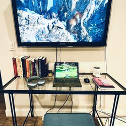 Glass Top Metal Base Writing Desk