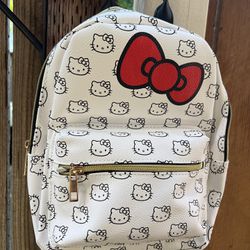 Sanrio Hello Kitty White Leather Mini Backpack Black Pattern Red Bow Women Girls