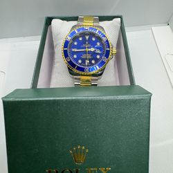 Brand New Blue Face / Blue Bezel / 2 Tone Designer Watch With Box! 