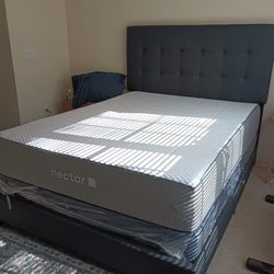 Fabric Charcoal Queen And King Size Bed frame, Mattress 