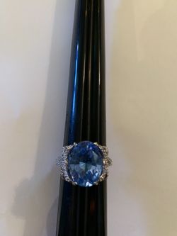 Sterling silver and CZ Aqua blue ring size 10