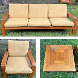 Vintage 5 Piece Mid Century Modern Teak Wood Living Room Set 