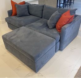 Crate & Barrel Lounge Collection Blue Sofa & Tray Ottoman in Excellent Conditions — $1,900