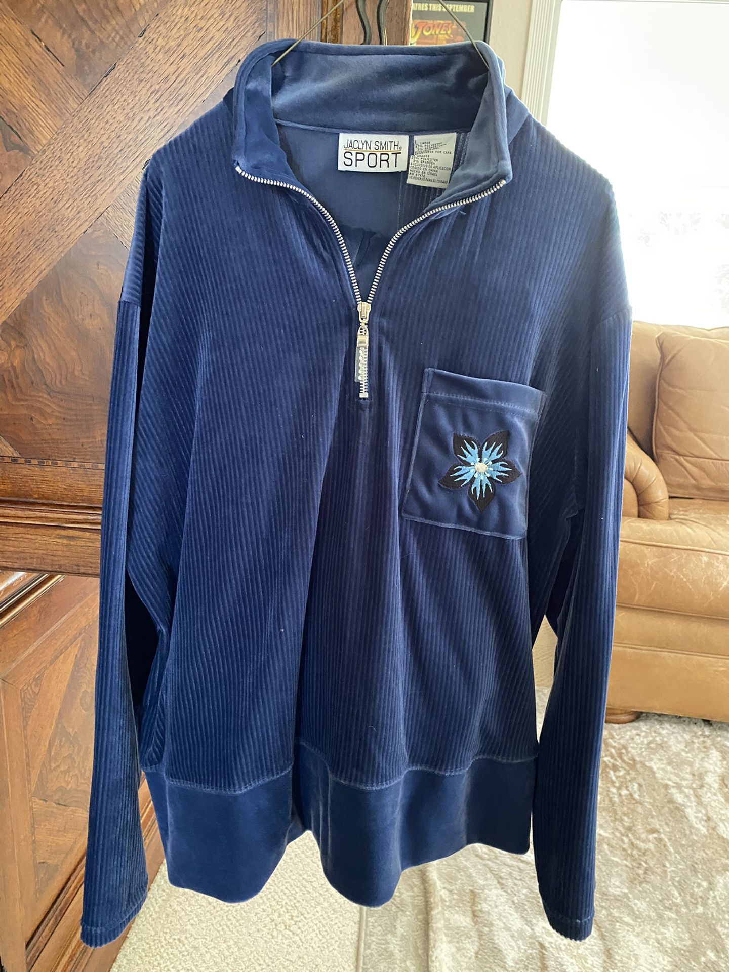 Jaclyn Smith Sport Blue Velour Pantsuit Size Large