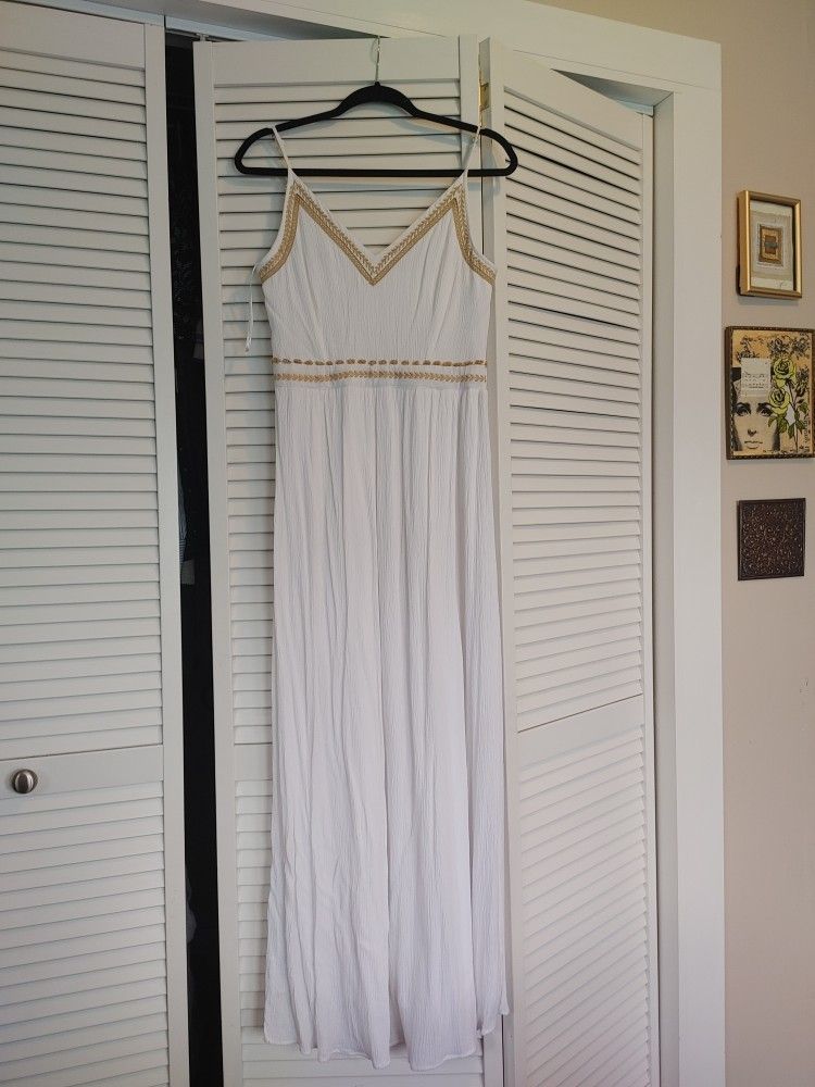 White And Gold Maxi Dress M