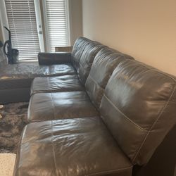 PREMIUM SLATE GREY LEATHER SOFA W/ Ottoman 