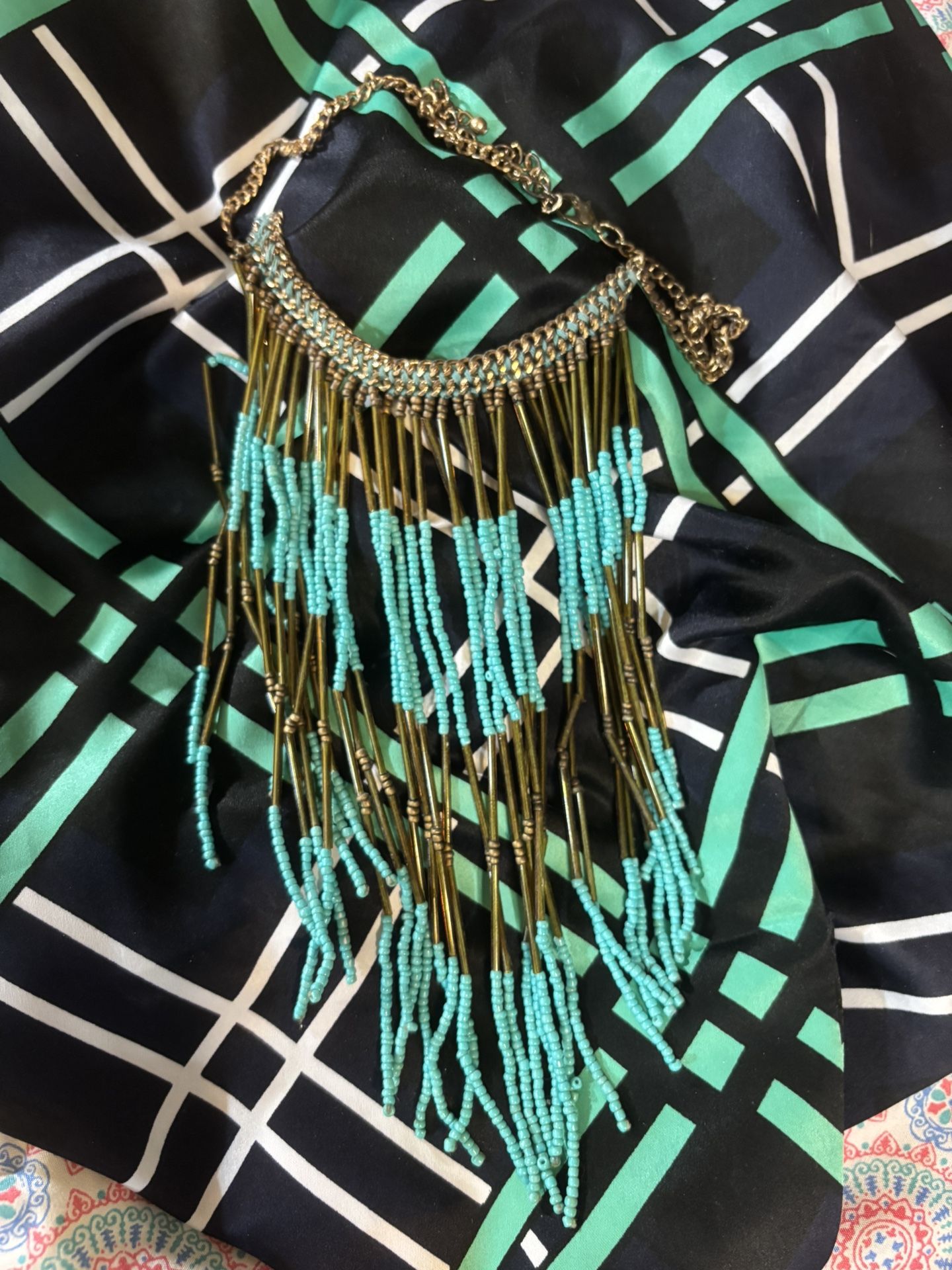 Gorgeous Turquoise And Copper Tone Beaded Necklace