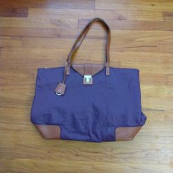 Tory Burch Large Purple Nylon Zip Top Travel  Tote Bag Purse