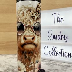 20oz Floral Highland Cow Skinny Tumbler