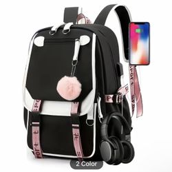 Large Capacity Cute Canvas Backpack with USB Charger