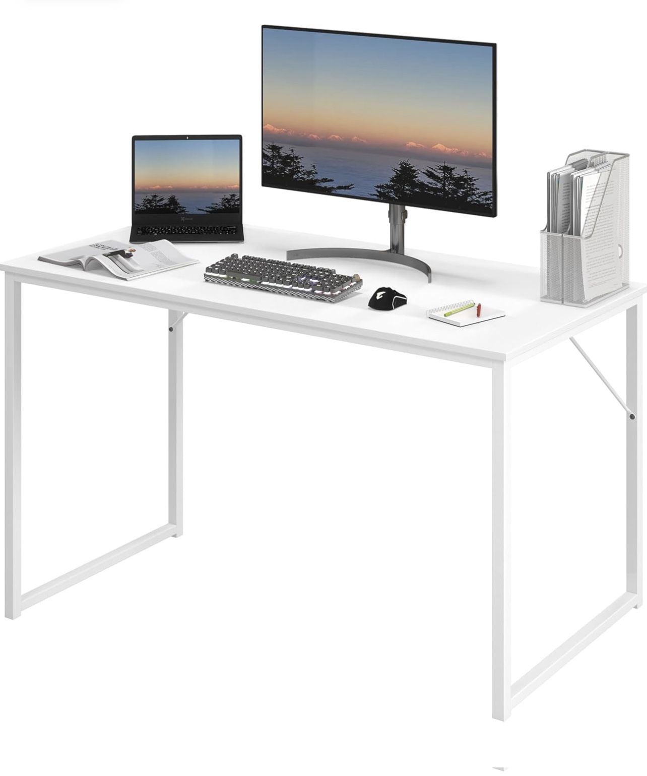 40 inch Computer Desk,Compact Simple PC Laptop Office Study Writing Table Workstation Dining Gaming Desk for Home Office Bedroom,White