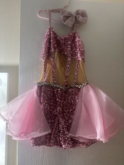 Pink Sequin Dance Costume with Tutu Skirt and bow