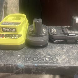 (2) Ryobi Batteries And Charger 