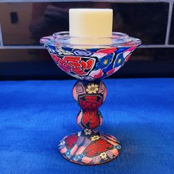 Stunning hand painted votive/tea light holder with sculptured body