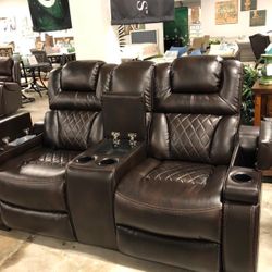 Warnerton Chocolate Power Reclining Living Room Set (SOFA and LOVESEAT