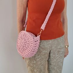Crochet And Macrame Round Pink Purse