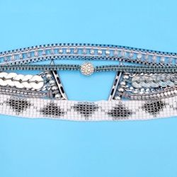 Victoria Emerson Beaded Silver/White/Gray Magnetic Clasp Apple Watch Band