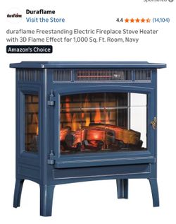 duraflame Freestanding Electric Fireplace Stove Heater with 3D Flame Effect for 1,000 Sq. Ft. Room, Navy