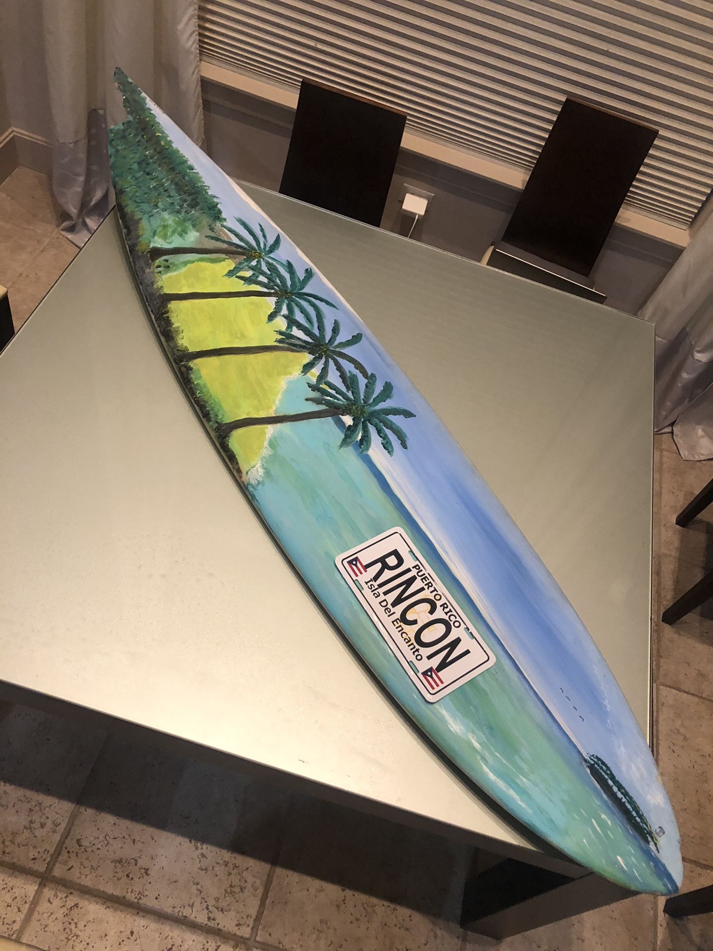 7’ Hand Panted Surfboard By Local Surfer/artist Miranda In Rincon