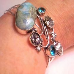 Larimar Blue Topaz Cuff Bracelet 