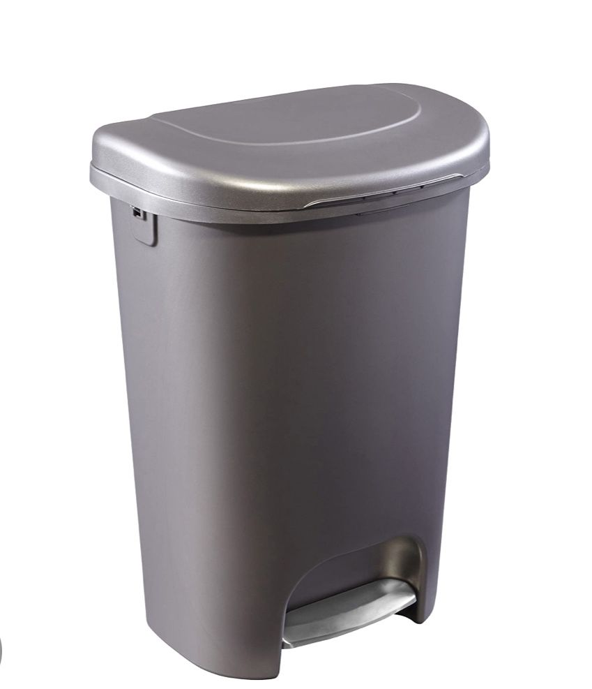 Rubbermaid Classic 13 Gallon Premium Step-On Trash Can With Lid And Stainless-Steel Pedal, Bronze Waste Bin For Kitchen Bronze Premium Step-On