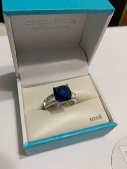 Blue sapphire ring size 8 silver plated