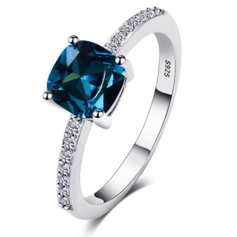 "Trendy Anillo Blue Square Gemstone Shiny 925 Silver Ring for Women, VIP328