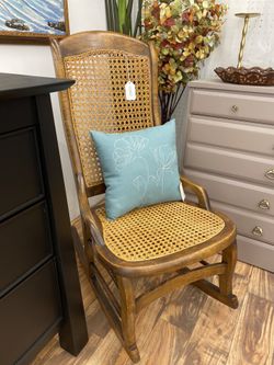 Vintage Wooden Cane Rocking Chair 
