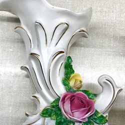 Dresden Rose Gold Vintage Porcelain Cornucopias 
