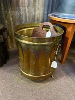 Large Brass Tarnished Jardiniere Bucket