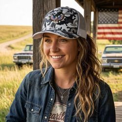 American Eagle Flag Patched Snow Camo Flexfit Hat