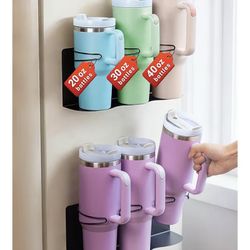 Magnetic Cup Holder for Fridge, 2 Pack Water Bottle Organizer for Stanley Cup Accessories 20/30/40 oz, Wall Mount Tumbler Organizer for Space-Saving K