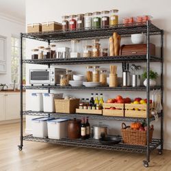60” W Storage Shelves Heavy Duty | 5 Tier Wire Shelving | 3500 LBS Metal Shelving | Garage Shelving Units and Storage | Rolling Wire Rack with Wheels 
