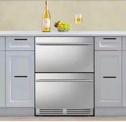 23.4 in. 230 Plus Cans Single Zone Beverage Refrigerator with 2-Drawers in Stainless Steel Built-in Beverage Cooler
