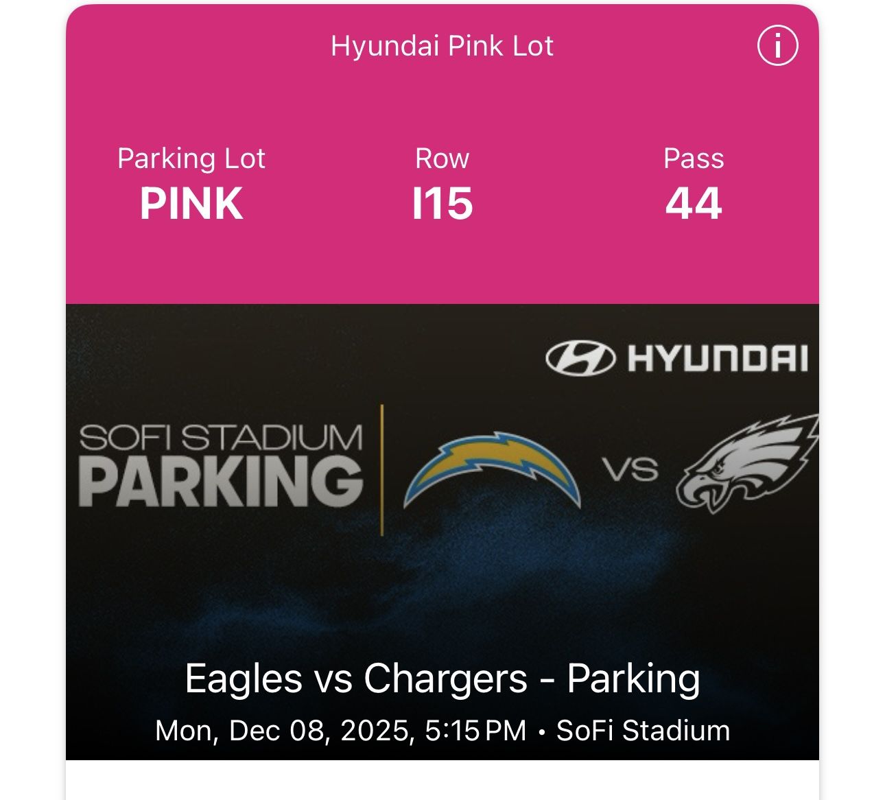 Eagles vs Chargers - Pink Tailgating Lot - $240