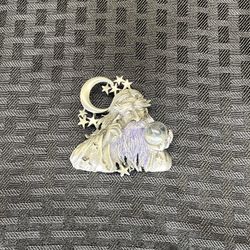 Vintage JJ Jonette Magical Wizard with Crystal Ball Brooch/Pin (Purple Beard)