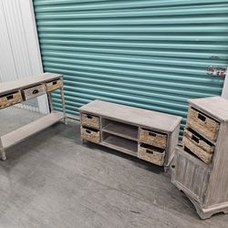 Safavieh Connery living room set || cabinet, entertainment console/tv stand, and writing table||