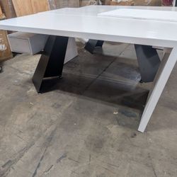 63" Modern Office Desk With Drawer Writing Desk With White & Black Finish