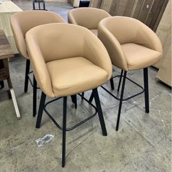 New assembled Bar Stools Set of 4, 30" Swivel Bar Height Bar Stools with Back and Arms, Faux Leather