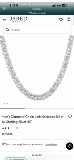 Men's Diamond Chain Link Necklace 1/2 ct / tw Sterling Silver 20"
