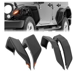 Tubular Front & Rear Fender Flares Compatible with 2007-2018 Jeep Wrangler JK JKU Unlimited 2/4 Doors with Turn Signal Lights, 4-PCS Tube Mud Guard Of