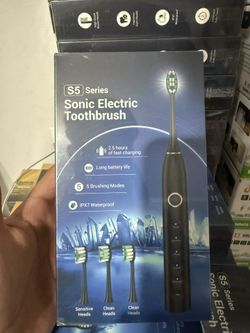 S5 Sonic Electric Toothbrush Multiple Cleaning Modes comes with 6 extra heads, travel case, stand