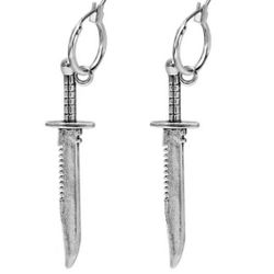 Halloween SILVER DANGLE DROP Knife Dagger Hoop earrings