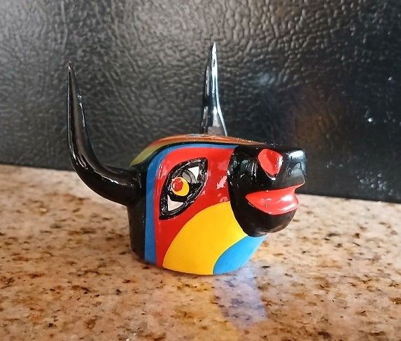 COLOMBIAN Bull Head Wall Mask ~ Miniature Hand Carved and Painted Animal
