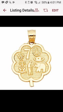 14k yellow Real gold Lucky Flower Symbols Pendant Charm