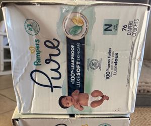 New Damaged Box Pampers Pure Baby Diapers Size N (<10 lbs) 76 Count