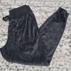 Woman's Velvet Velour Dark Gray Jogger Pants With Pockets