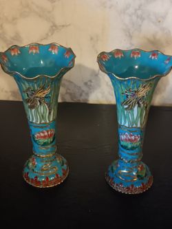 PAIR OF CHINESE CLOISONNE ENAMEL VASES Hi