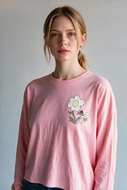 NWT Adidas Girl's Floral Graphic Long Sleeve Tee - Pink XL (16)